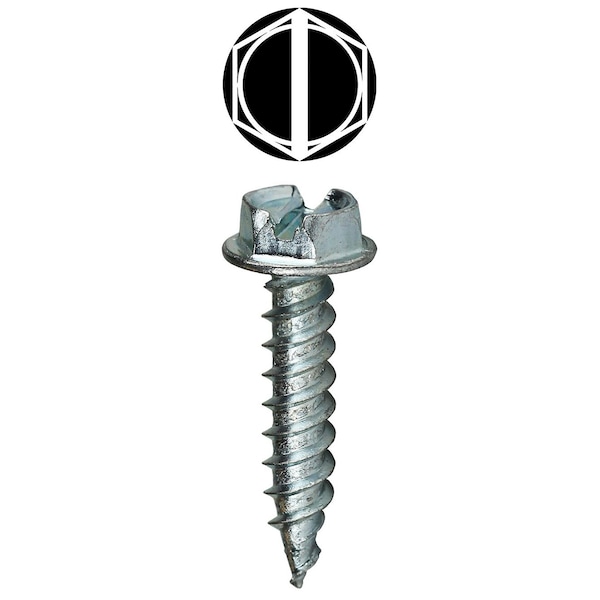 Sheet Metal Screw, #8 x 1 in, Zinc Plated Steel Flange Hex Head Slotted Drive, 500 PK